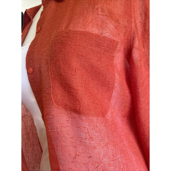 Coldwater Creek Orange Sheer Layering Gauze Button Up Shirt Size PM 3/4 Sleeves - Picture 5 of 16